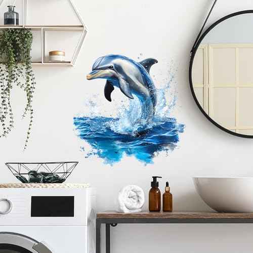 2 Sheets Dolphins Jumping Out of The Water Wall Decals Peel and Stick Sea Animal Wall Stickers Removable Waterproof Wall Decor for Classroom Nursery Bedroom Living Room Bathroom Decorations