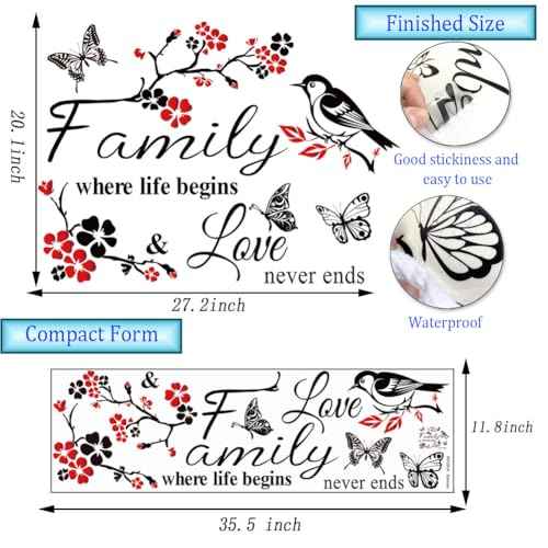 Datesno Family is Everything - Red Wall Decor Sticker Letter Print Vinyl Wall Art Decal Removable Wall Stickers Quotes Art Mural Home Decor for Living Room Dining Room Kitchen