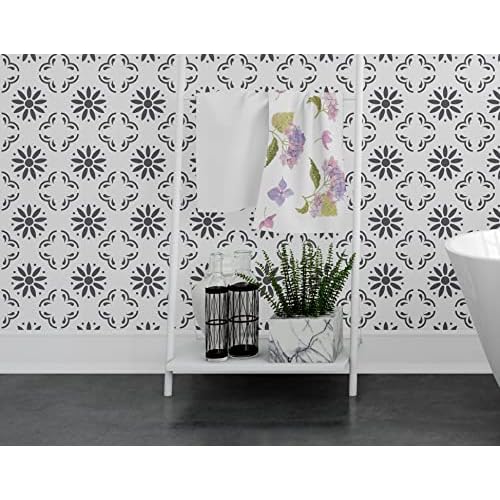 16 Pack Tile Stencil Set (8X8 Inch), Mexican Stencil Pattern, Use As Floor Stencils Or Wall Stencils, Reusable Stencils for Painting Floor Furniture Canvas, DIY Mexican Talavera Home D?cor