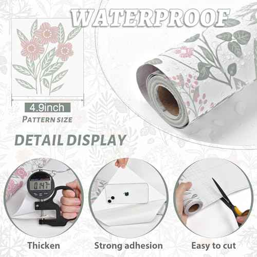 MelunMer Peel and Stick Wallpaper Boho Floral Contact Paper for Cabinets 78.7 in L 17.3In W Self Adhesive Removable Wallpaper for Bedroom/Bathroom Waterproof Nursery Botanical