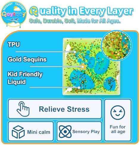 Squishy Liquid Sensory Gel Tiles 9 Packs - Square Sensory Fidget Toys for Stress Relief, Sensory Play & Portable Fun, Washable Sensory Floor Tiles for Kids in Home, Classroom, Travel