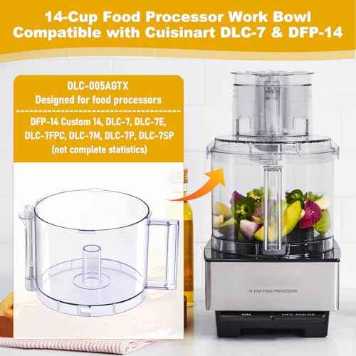 DLC-005AGTXT1 Replacement 14-Cup Food Processor Work Bowl with Gray Handle Compatible With Cuisinart DFP-14, for Cover DFP-14NWBCT1 NOTE: 4 Tabs on Top Rim of Workbowl