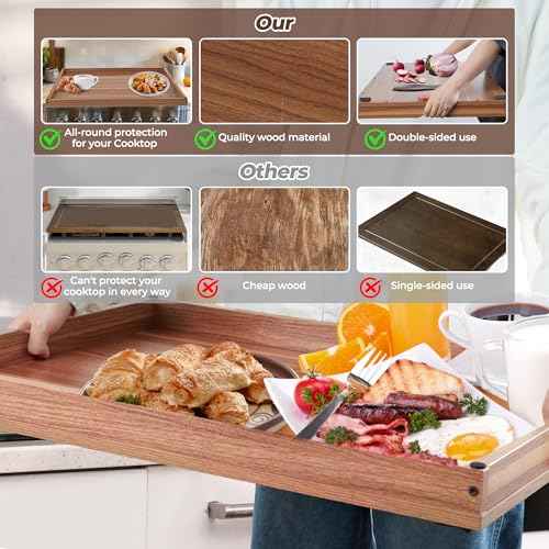 Wolki Noodle Board Stove Covers - 30"L x 22"W x 2.5"Th Heavy-Duty Gas & Electric Stove Top Cover with Built-in Handles for RV and Wooden Serving Tray