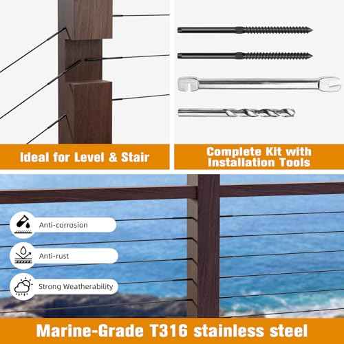 Swage Lag Screws for Cable Railing - 80 Pack Black T316 Stainless Steel Left and Right Handed Thread - 1/8" Cable Railing Hardware Kit for Deck Stair Wood Post Railing System