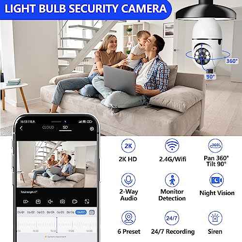 Light Bulb Camera 2 Pack,5g Dual Band Bulb Camera,WiFi 6 Light Bulb Camera Pack of 2, 2.4G/5G WiFi Light Bulb Camera, Home Secuirty Socket Camera,360 Degree Panoramic Camera 2pcs