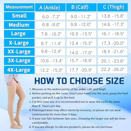 Medical Compression Stockings for Women and Men, 20-30 mmHg Thigh High Compression Socks Women Closed Toe Graduated Compression Socks for Varicose Veins, Edema, DVT, Dot-Top(Beige,XL)