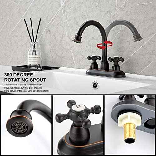 Oil-Rubbed-Bronze Bathroom Sink Faucet, Bronze 4" Centerset Vanity Faucet with Cross Handles