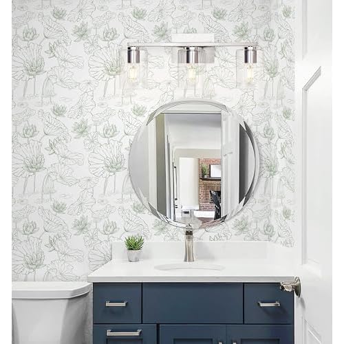 Safiyya Peel and Stick Wallpaper Green and White Floral Contact Paper Peel and Stick Wall Paper Lotus Modern Self Adhesive Removable Wallpaper for Bedroom Covering Vinyl Rolls 17.3" x 78.7"