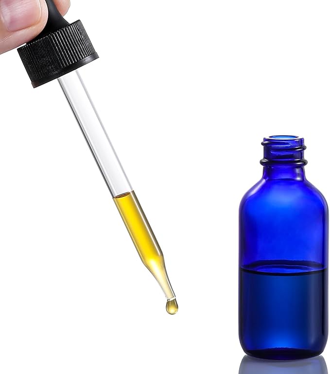 AOZITA 4 Pack, 2 oz Dropper Bottles with 1 Funnel & 4 Labels - 60ml Thick Dark Blue Glass Tincture Bottles with Eye Droppers - Leakproof Essential Oils Bottle for Health, Personal Care & Beauty