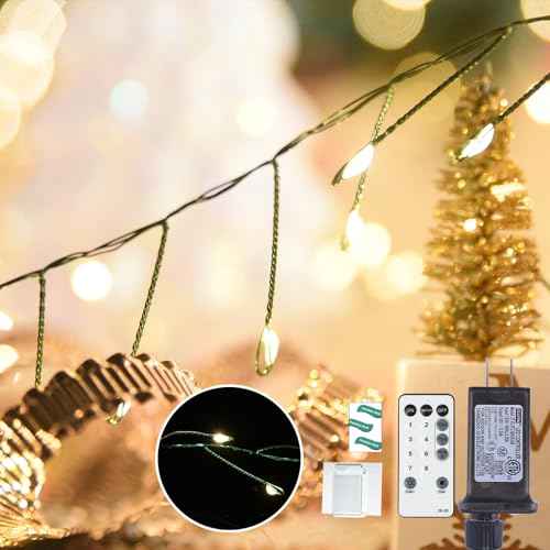 Fairy Lights Plug in 65Ft 1000LED Warm Christmas Garland Lights with Timer Remote Waterproof Firecracker Twinkle Cluster String Light for Bedroom Wreath Party Wreath Tree Decor Green Wire