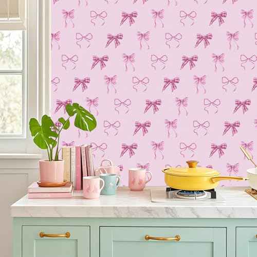 RUSPEPA Peel and Stick Wallpaper, 17.3 Inch x 6.5 Feet, Pink Bow Design Self Adhesive Removable Wallpaper Decorative Waterproof Contact Paper for Cabinets, Walls