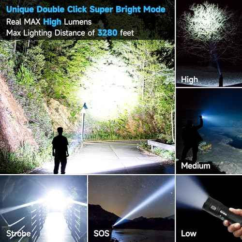 Rechargeable Flashlights High Lumens, 3000 Lumens Super Bright Led Tactical Flashlights with COB Work Light, High Powered Flashlight, Powerful Handheld Flashlights for Emergencies Camping Hiking