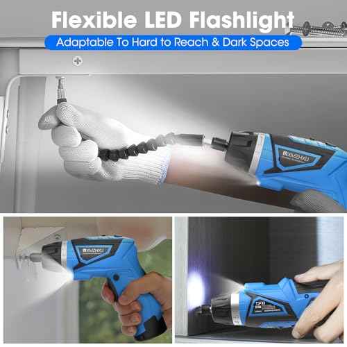Cordless Screwdriver,8V Electric Screwdriver with 2X 2000mAh Battery,6+1Torque, 10N¡¤m Max Rechargable Power Screwdriver 47pcs Bits, LED Light,Flexible Shaft