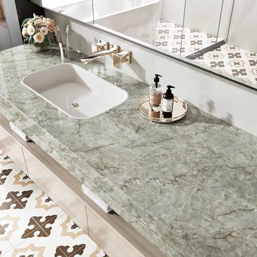 Cyan Green Marble Contact Paper for Countertops Cabinets Green Marble Wallpaper Glossy Waterproof Peel and Stick Countertops Self Adhesive Vinyl Wrap for Kitchen Bathroom Counter 15.7" X 78.8"
