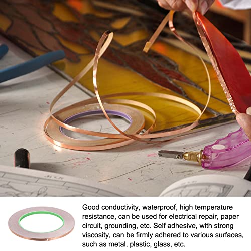 Copper Foil Tape Conductive Adhesive Double Sided, [for EMI Shielding, Stained Glass, Paper Circuits, Grounding] - 1/8"/98ft