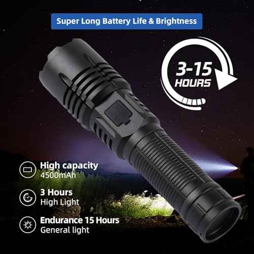 Super Bright LED Rechargeable Flashlights,Zoomable Tactical Flashlights with 6 Modes(UV lamp),6000LM High Powered Flashlight,Waterproof Flash Lights for Camping,Emergency,Outdoor Adventures,Home,Work