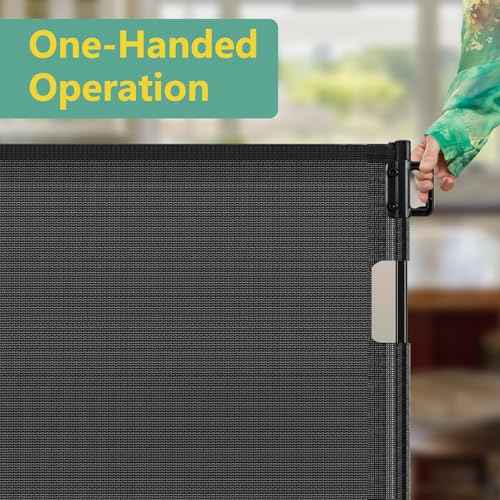 Reinforced 60" Wide Retractable Baby Gates with Upgraded Rods - Bottom Anti-Escape, 5 ft Mesh Baby Gate Retractable Dog Gate Indoor Pet Gate Retractable Stair Gate Outdoor Retractable Gate, Black