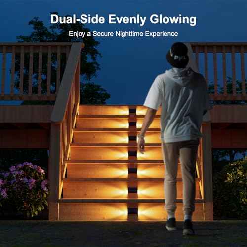 8 Pack Solar Powered Step Lights Outdoor Waterproof LED for Outside Deck Stair Safety Decorative Lamps for Porch, Wall, Fence, Walkway, Yard, Patio, Dual Sided Glow for Enhanced Security Warm White