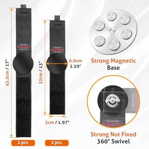 UCINNOVATE Heavy Duty Magnetic Hook Straps 4 Pack, 2.59INCH Magnetic Storage Hooks, Magnetic Tool Holder, Powerful Garage Storage Hook Ties, Extension Cord,Hose, Cable, Rope,Tools,Workshop,Pick-up