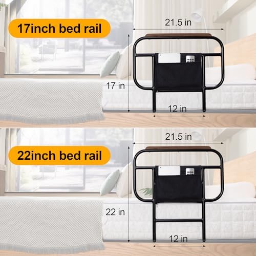 Bed Side Rails for Adjustable Bed Base for Elderly Adults Safety, Fit Wooden Base Only, for Mattress Under 10 Inches, Set of 2