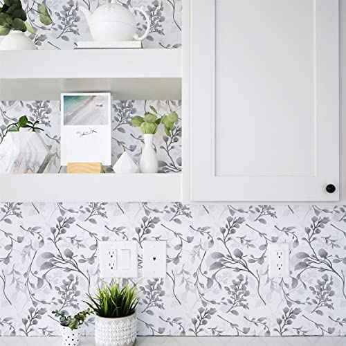 Orainege Gray Floral Wallpaper Peel and Stick Wallpaper Self Adhesive Floral Contact Paper Waterproof 17.7 in ¡¿118.1 in Removable Wall Paper for Bedroom Bathroom Cabinets Decor
