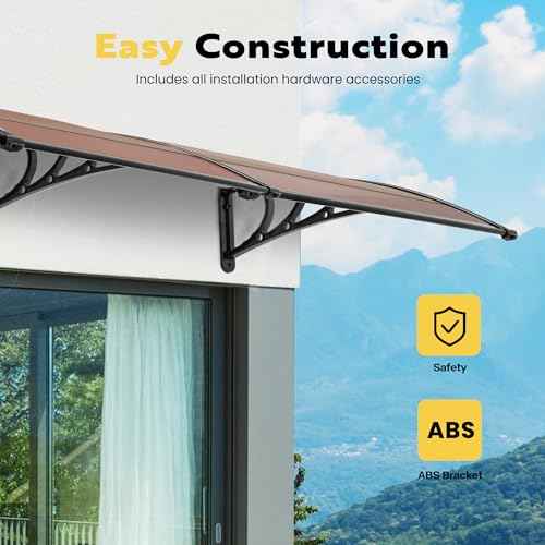 VIVOHOME Polycarbonate Window Door Awning Spliced Canopy Brown with Black Bracket 40 Inch x 40 Inch