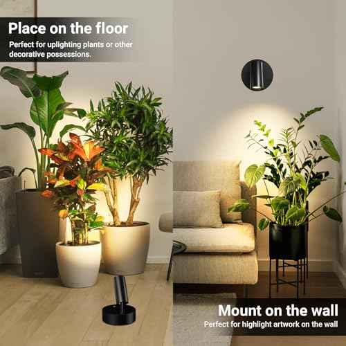 Spotlight Indoor, Wireless Uplighting Indoor with Remote Dimmable, 350¡Æ Rotate, Battery Powered Ceiling Spotlight for Artwork Painting Tree Plant Picture Lights, 4 Pack