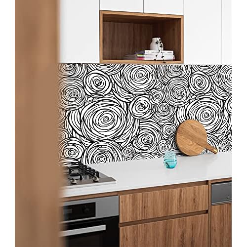 Black and White Peel and Stick Waterproof Wallpaper, Modern Renter Friendly Contact Paper for Cabinet and Drawer, Floral Removable Wall Decor for Bathroom, Kitchen and Bedroom, 17.5¡± x 118¡±