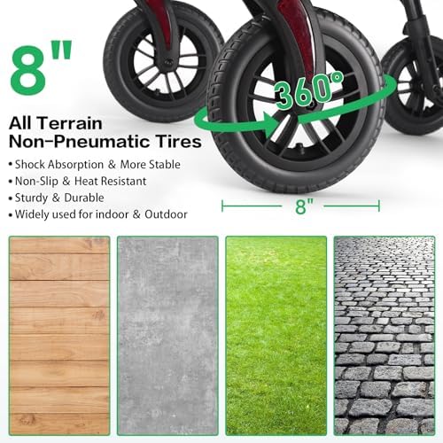Amblisss Walkers for Seniors with Seat, Foldable Rollator Walkers, 300 lbs Weight Capacity, 8" Wheels Dual Height Ajustable, Rolling Walker with Seat for All-Terrain, Green