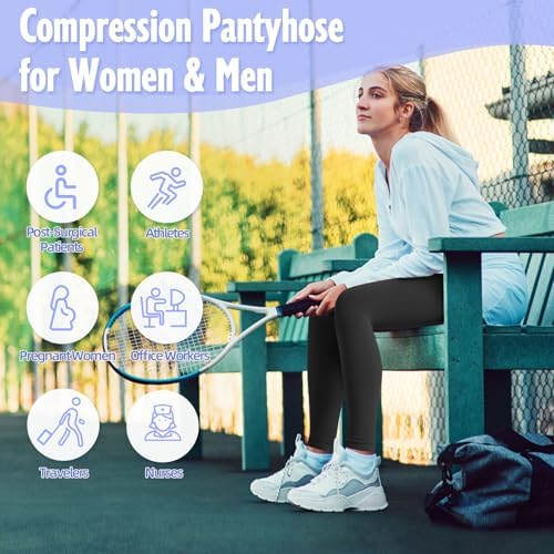 Compression Pantyhose for Women & Men, 20-30mmHg Medical Graduated Compression Leggings, Waist High Compression Stockings for Varicose Veins Edema Flight