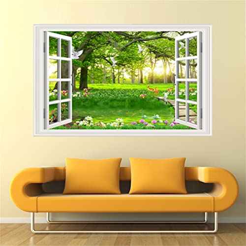 3D Self-Adhesive Painting Fake Window Wall Stickers Tropical Island with Palm Trees Wall Mural Window View Wall Decor for Home (17.3"¡¿27.6", Big Tree)