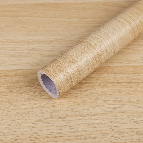 Wood Contact Paper Peel and Stick Wallpaper - Light Wood Grain Contact Paper Self Adhesive Removable Vinyl Film - Waterproof Natural Oak Wallpaper for Countertop Cabinets Table Drawer 15.7" x 118"