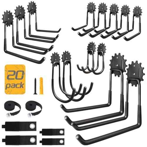 20 Pack Garage Heavy Duty Steel Hooks, Durable Storage Utility Wall Mount Holder with PVC Anti-Slip Coating for Hanging Garden Chairs, Ropes, Power Tools, Bike, Ladder and Warehouse