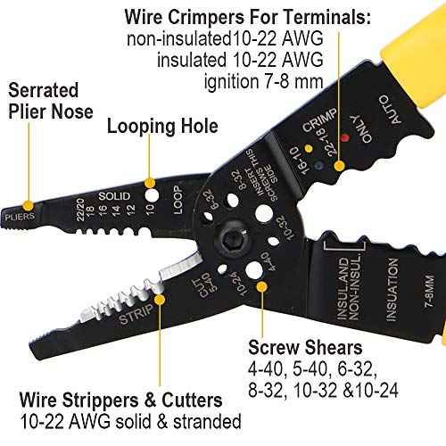 DOWELL Wire Stripping Tool Wire Stripper Crimper Cutter Multifunction 8 Inch 10-22AWG