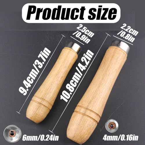 12Pcs Wood File Handles, 6Pcs Large Wood Handle for 10"-12" File and 6Pcs Medium Wood Handle for 6"-8" File, Screwdriver Hand Drill File Handle with Metal Collars, Round Hole Small Wooden Handle