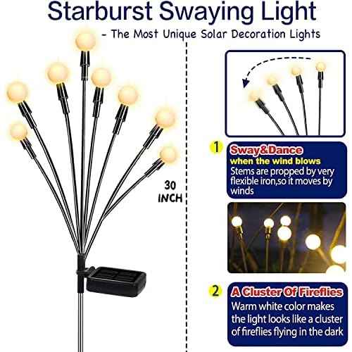TONULAX Solar Garden Lights - Upgraded Solar Swaying Light, Sway by Wind, Outdoor Lights, Yard Patio Pathway Decoration, High Flexibility Iron Wire & Heavy Bulb Base, Warm White(8 Pack)