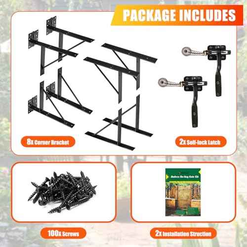 Mofeez Gate Corner Brace Bracket No Sag Kit for Shed Doors Driveway Gates Corral Gates Wood Windows (with Gate Latch 2 Sets)