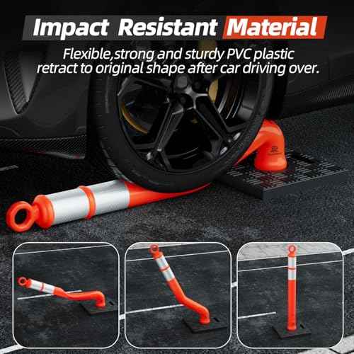 RoadHero 42 Inch Delineator Post with Base, Portable Orange Traffic Delineator Posts Cones with Reflective Collars for Parking Lots, Road Safety, Construction Events (3 Pack)