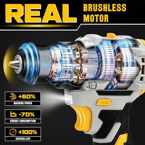 119 Pcs Cordless Drill Tool Kit Set; 20V Brushless Power Drill with 2.0Ah Battery, 10mm 3/8" Keyless Chuck, 60N.M & 21+1 Torque Setting Power Tool Set for DIY Garden House Office Repai