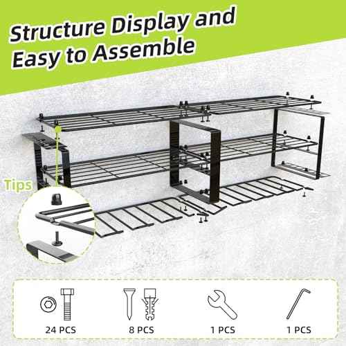 Power Tool Organizer, 8 Drill Holder Wall Mount, 3 Layers Garage Tool Organizers and Tool Storage Rack, Heavy Duty Metal Tool Shelf for Screwdriver Plier Hammer Holder 17.15" 2 sets