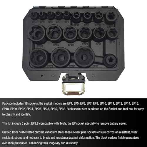 19Pcs External Torx Plus Socket Set 6 Point EP Socket Compatible with Tesla, 1/2¡± 3/8¡± 1/4'' Drive Female External E-Torx Plus Socket, High Deformation Prevention Puller Tool