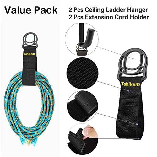 2 Set Overhead Garage Storage Rack, Heavy Duty Overhead Storage Double Hook, Ceiling Mount Hanger Safe Racks Hooks, Hanging for Lumber Ladder Storage & Other Bulky Items (Pack of 2 - Black)