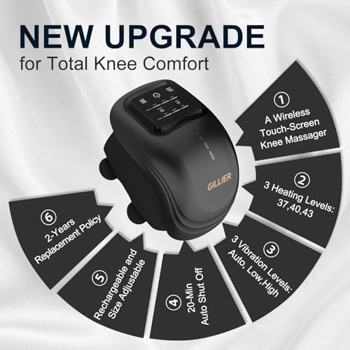 Knee Massager Smart with Heat, Red Light and Massage Therapy, 3 Vibration Modes and 3 Heating Levels, 2026 Updated Edition, LED Vitality Joints Knee Massager, Gifts for Grandma & Grandpa, Black