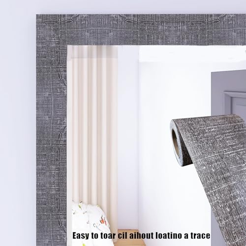11 Yard Grey Wood Grain Wallpaper Bathroom Mirror Frame Sticker, Various Room Applications, Self-Adhesive Wall Sticker