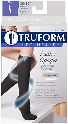 Truform Women's Compression Stockings, 20-30 mmHg, Thigh High Length, Open Toe, Opaque, Beige, Small