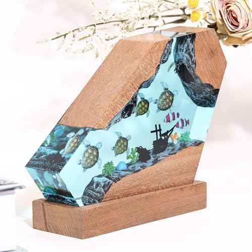Sea Turtle Ocean Resin Lamp - Handmade Resin Night Light with USB Port, Variable Lights, Sea Turtle Gifts for Women and Men, Ocean Enthusiast Collectibles, Unique Birthday Gifts for Him & Her (6"x4")