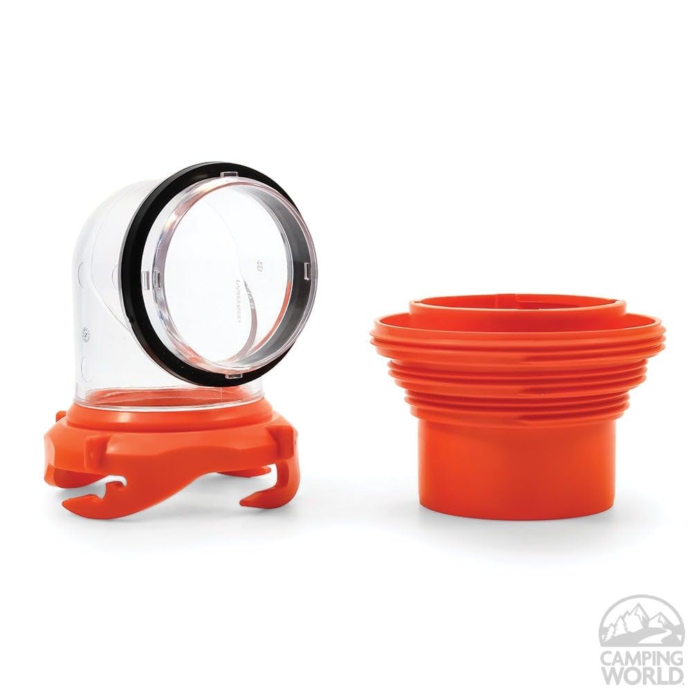 Camco RhinoFlex Clear RV Sewer Hose Elbow with 4-in-1 Adapter - Features a 360-Degree Fitting Rotation and Built-in Gasket for Odor-Tight Protection - Fits 4 Sizes of Dump Station Inlets (39736)