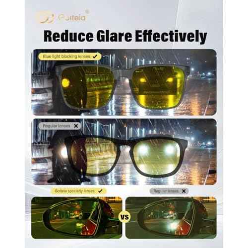 Goiteia Night Driving Glasses for Men Women, Yellow Glasses for Rainy Days, Anti Glare from Front and Rear Headlight