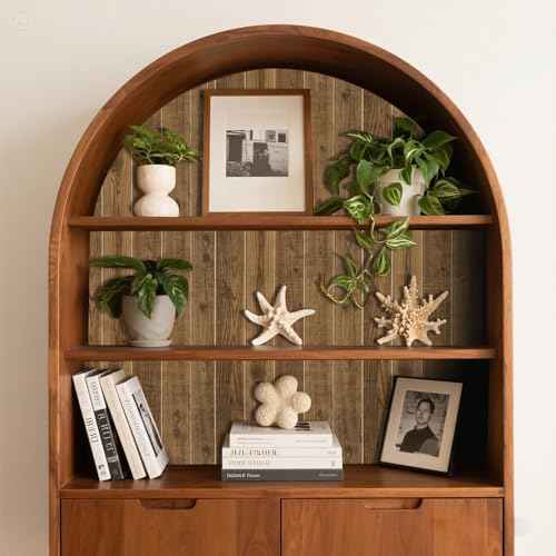 Hopeak Faux Wood Wallpaper Peel and Stick Self-Adhesive Vinyl Decorative Wallpaper Removable 17.5 x 118 Inches Dark Brown