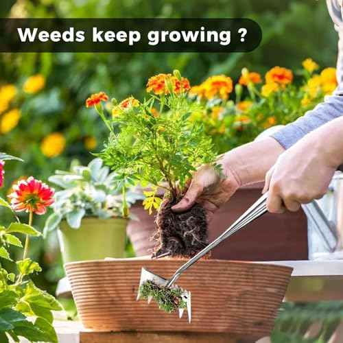Weed Puller Tool, 2025 Upgraded Portable Manual Weeding Tools Gardening, 6 Teeth Dual Head Stainless Steel Hand Garden Weeding Rake, Weed Remover Tool for Gardening Backyard Yard Farm Planting Weeding